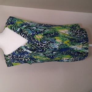Premise Woman Sleeveless Blue and Green Animal Print Slinky Top